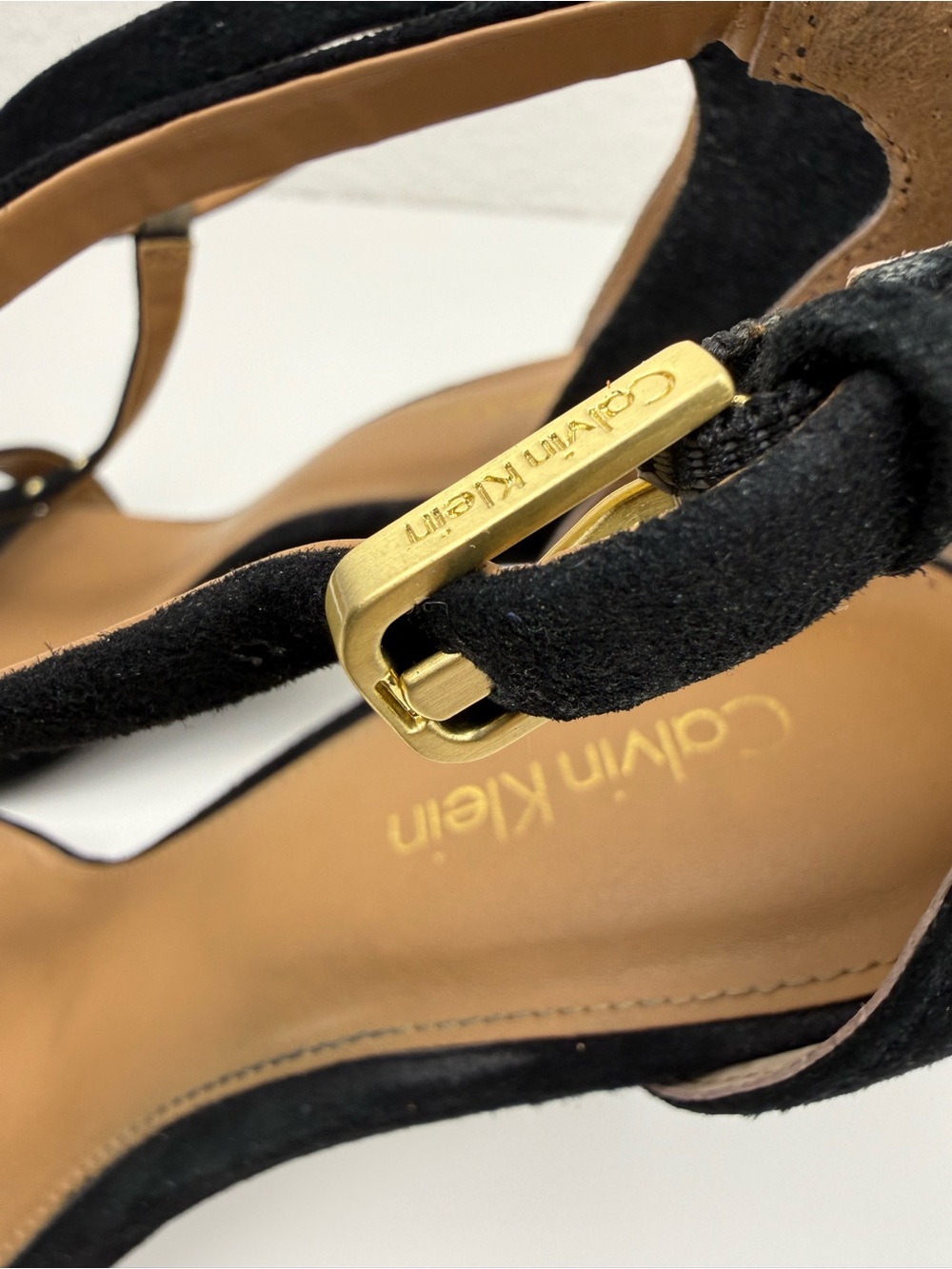 Calvin Klein | Nashra T-Strap Suede Heels | Black | 8.5 - Picture 3 of 14